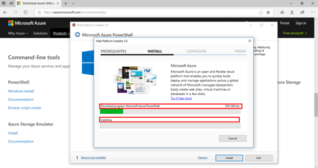 Download progress Microsoft Azure PowerShell